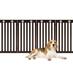 Freistehendes Holztor für Haustiere klappbares 3-teiliges Hundetor mit flexiblen Scharnieren Braun