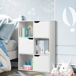 Freistehendes Regal mit Türen aus Holz Bücherregal mit 3 Offenen & 3 Geschlossenen Fächern