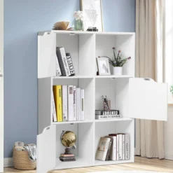 Freistehendes Regal mit Türen aus Holz Bücherregal mit 3 Offenen & 3 Geschlossenen Fächern