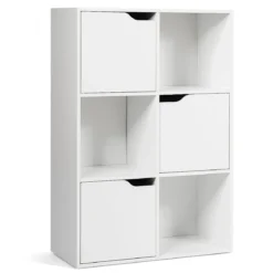Freistehendes Regal mit Türen aus Holz Bücherregal mit 3 Offenen & 3 Geschlossenen Fächern