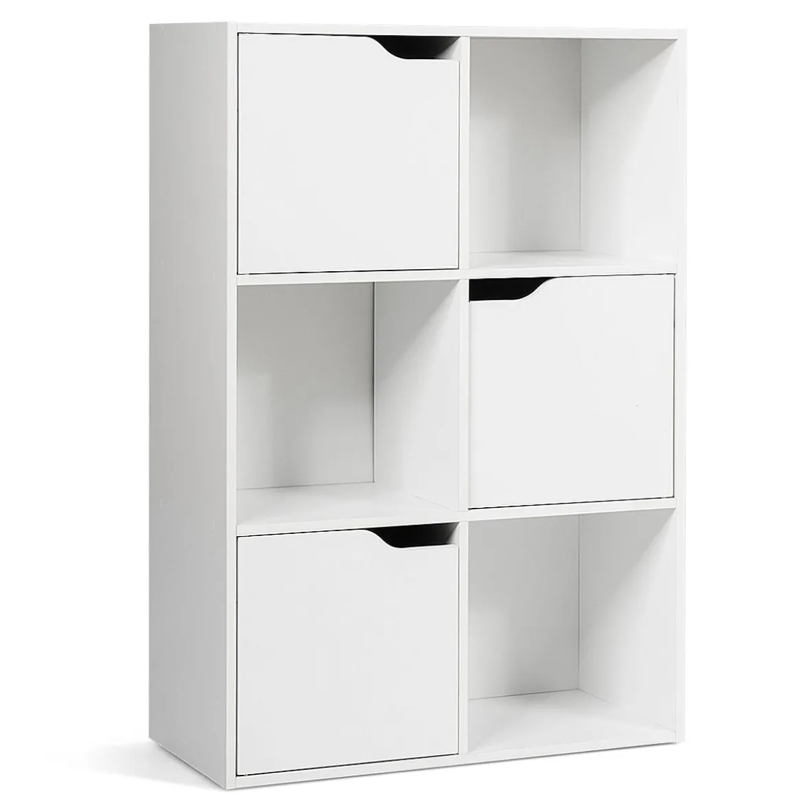 Freistehendes Regal mit Türen aus Holz Bücherregal mit 3 Offenen & 3 Geschlossenen Fächern