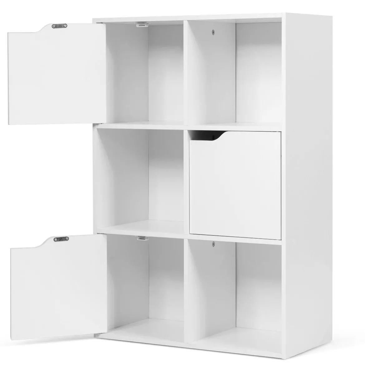 Freistehendes Regal mit Türen aus Holz Bücherregal mit 3 Offenen & 3 Geschlossenen Fächern