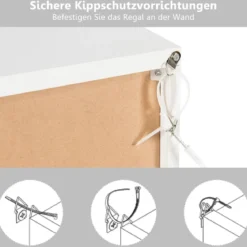 Freistehendes Regal mit Türen aus Holz Bücherregal mit 3 Offenen & 3 Geschlossenen Fächern