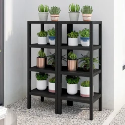 Freistehendes Standregal aus Kunststoff 4 Stufiges Badregal Schmal Küchenregal Schwarz