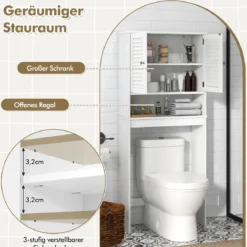 Freistehendes Toilettenregal mit Doppeltür & Verstellbarem Regalen Badezimmerregal Weiß