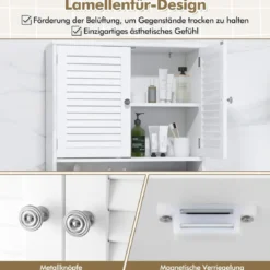 Freistehendes Toilettenregal mit Doppeltür & Verstellbarem Regalen Badezimmerregal Weiß