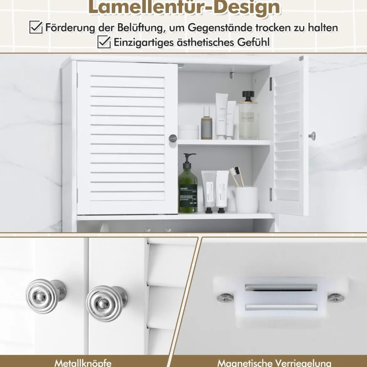 Freistehendes Toilettenregal mit Doppeltür & Verstellbarem Regalen Badezimmerregal Weiß