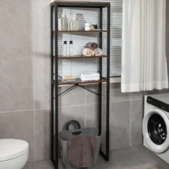 Freistehendes Toilettenregal mit Metallrahmen & Kippschutz 4-stufiges Badezimmerregal