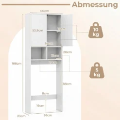 Freistehendes Toilettenregal mit Doppeltür & 2 Offenen Fächern Toilettenschrank mit Verstellbarem Einlegeboden
