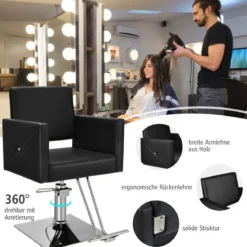 Friseurstuhl höhenverstellbar Friseursessel mit hydraulischer Pumpe 360° drehbar Schwarz