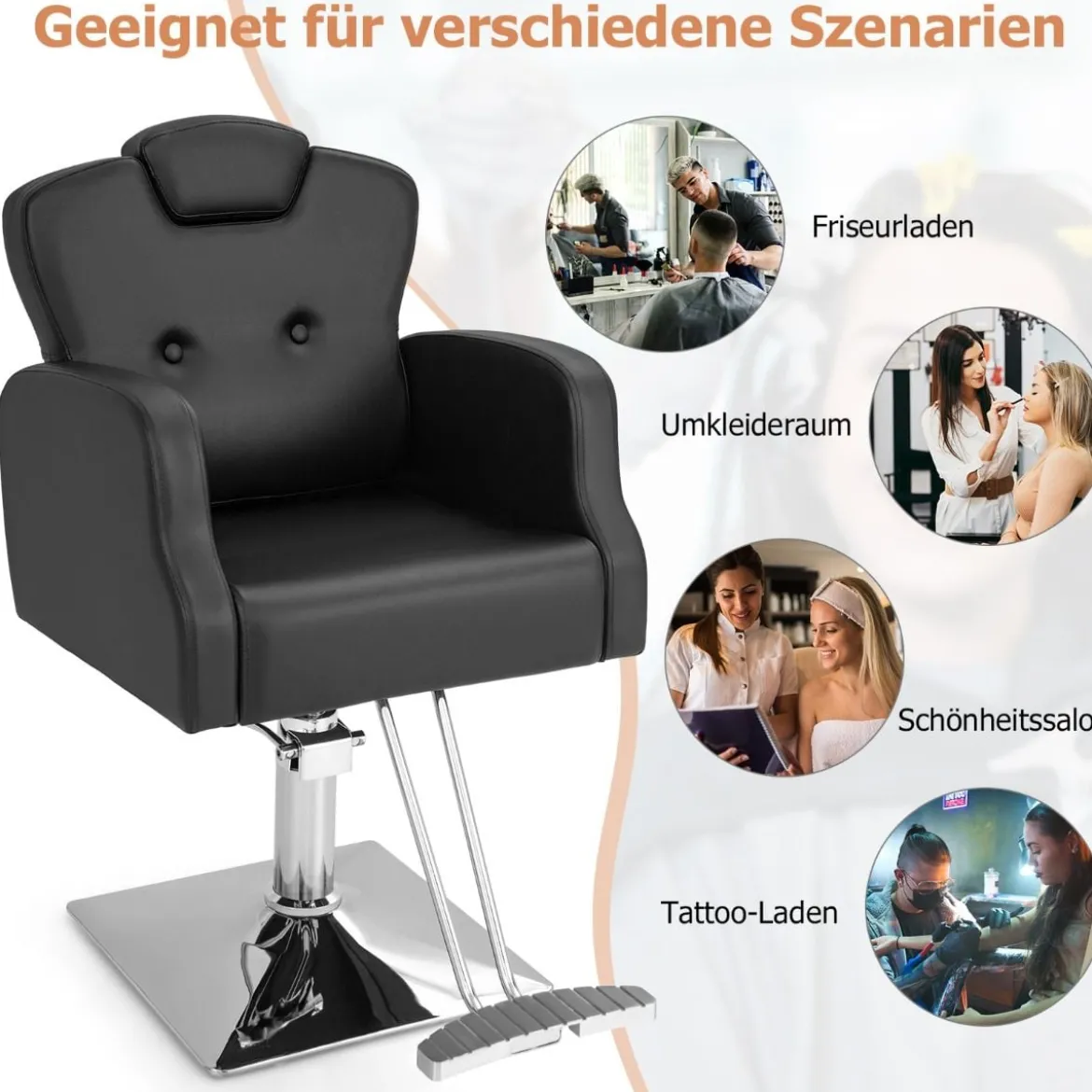 Friseurstuhl mit Kopfstütze & Rückenlehne & Hydraulikpumpe Höhenverstellbarer Salonstuhl