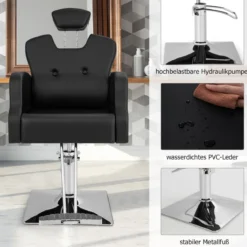 Friseurstuhl mit Kopfstütze & Rückenlehne & Hydraulikpumpe Höhenverstellbarer Salonstuhl