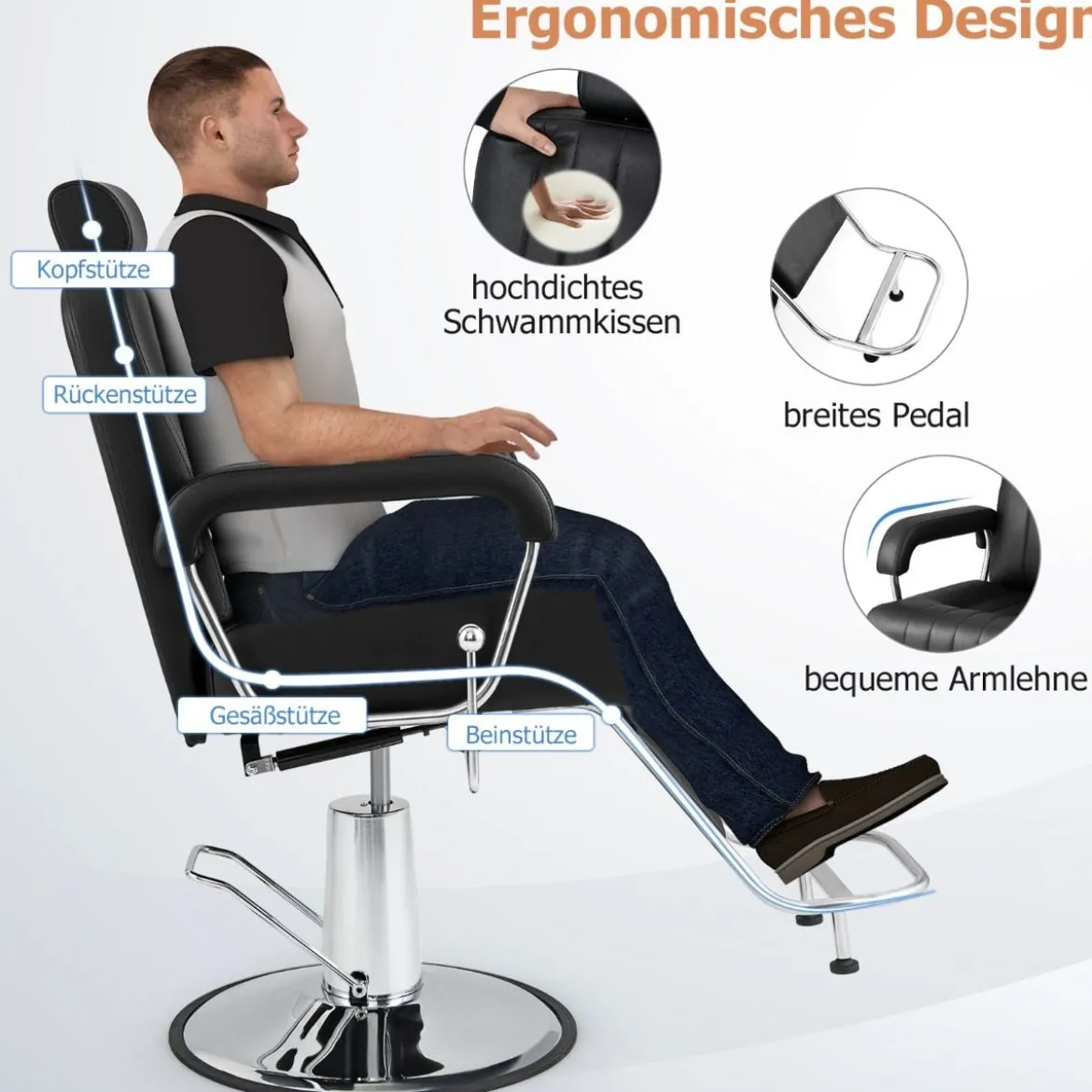 Friseurstuhl mit Kopfstütze & Rückenlehne & Hydraulikpumpe 360° Drehung Friseursessel
