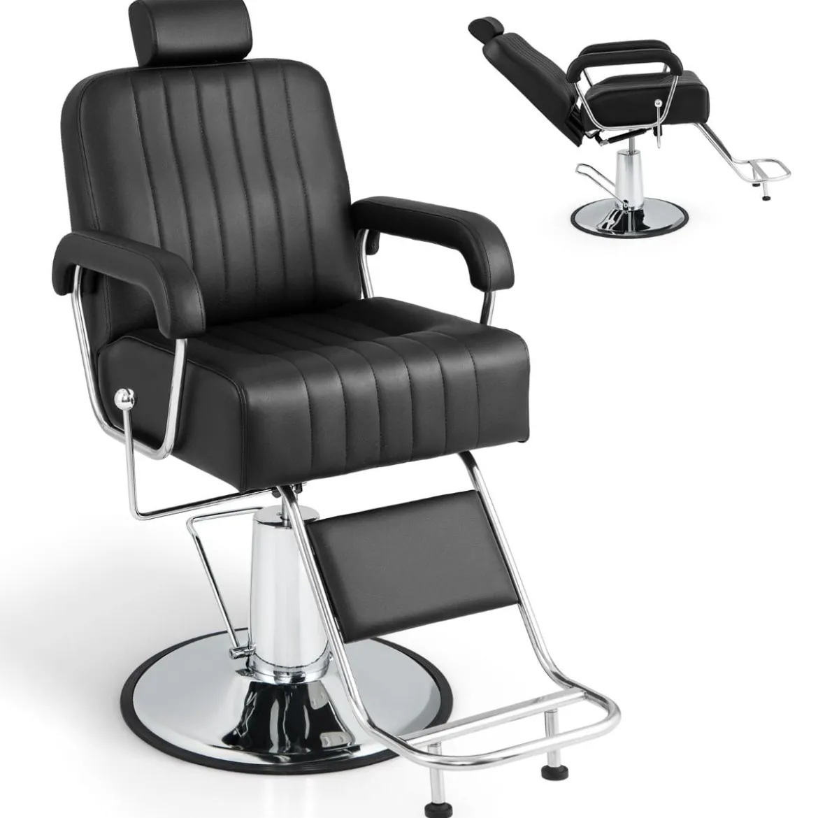 Friseurstuhl mit Kopfstütze & Rückenlehne & Hydraulikpumpe 360° Drehung Friseursessel