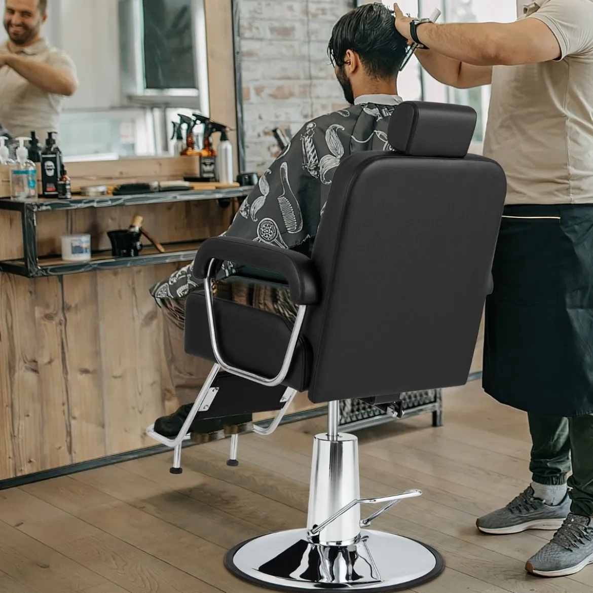 Friseurstuhl mit Kopfstütze & Rückenlehne & Hydraulikpumpe 360° Drehung Friseursessel