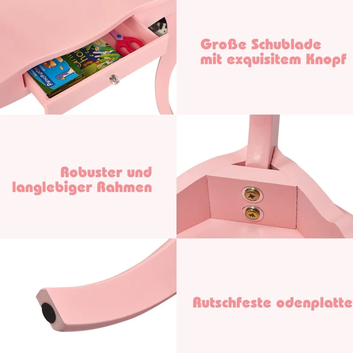 Frisiertisch Schminktisch- und Hocker-Set für Kinder 70 x 34 x 103 cm Rosa