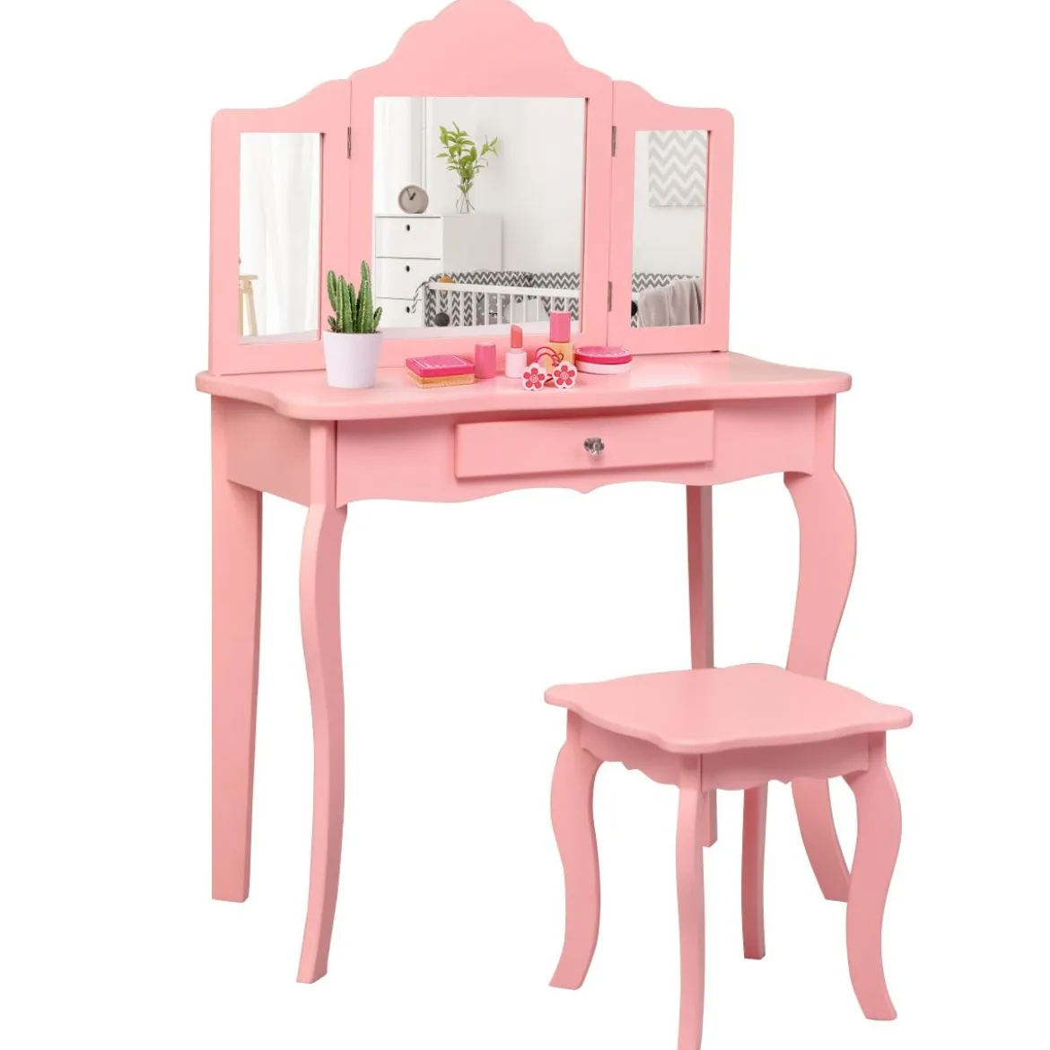 Frisiertisch Schminktisch- und Hocker-Set für Kinder 70 x 34 x 103 cm Rosa