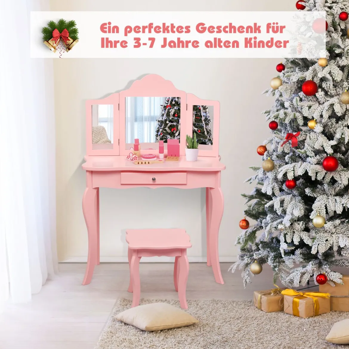 Frisiertisch Schminktisch- und Hocker-Set für Kinder 70 x 34 x 103 cm Rosa