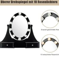 Frisiertisch Set Schminktisch aus Holz mit Hocker und Spiegel Schwarz