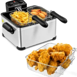 Fritteuse mit Fett 5 L aus Edelstahl 1700 W mit 3 Frittierkörben Sichtfenster & Wärmeisolierter Griff