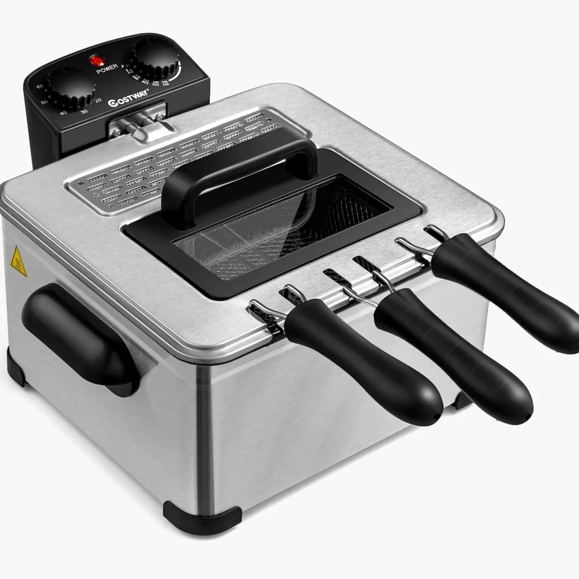 Fritteuse mit Fett 5 L aus Edelstahl 1700 W mit 3 Frittierkörben Sichtfenster & Wärmeisolierter Griff