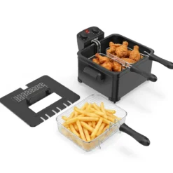 Fritteuse 1700W elektrische Friteuse 5L Frittiertopf mit 1 großen und 2 kleinen Körben Schwarz