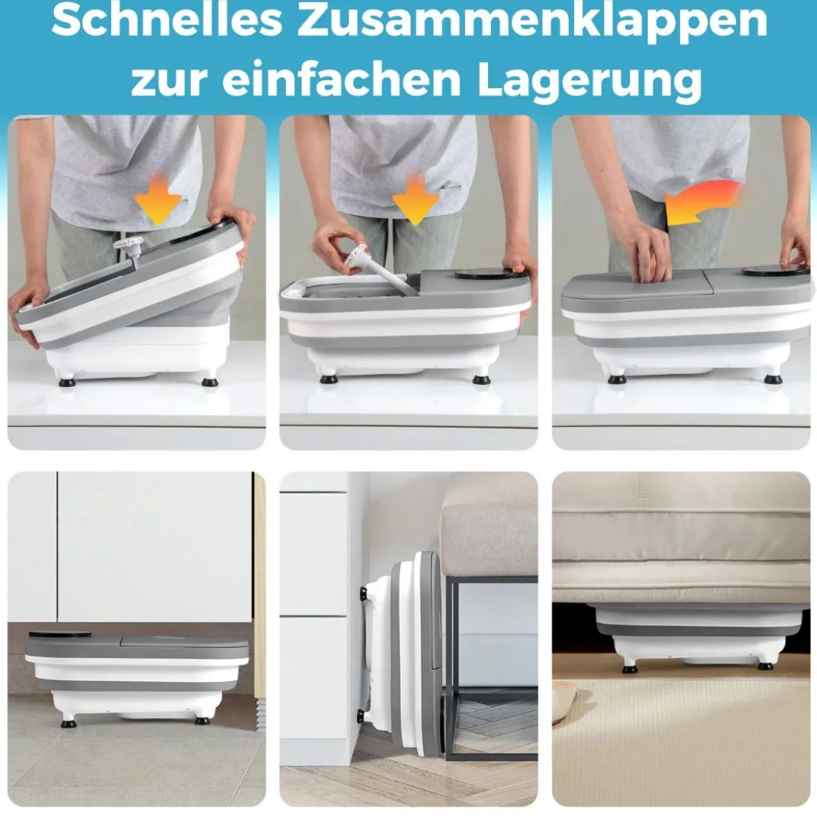 Fußbadewanne klappbar Fußbad mit Dusche 60min Timer & 30 Shiatsu-Massagebällen Temperatur 35–48°C Heizung