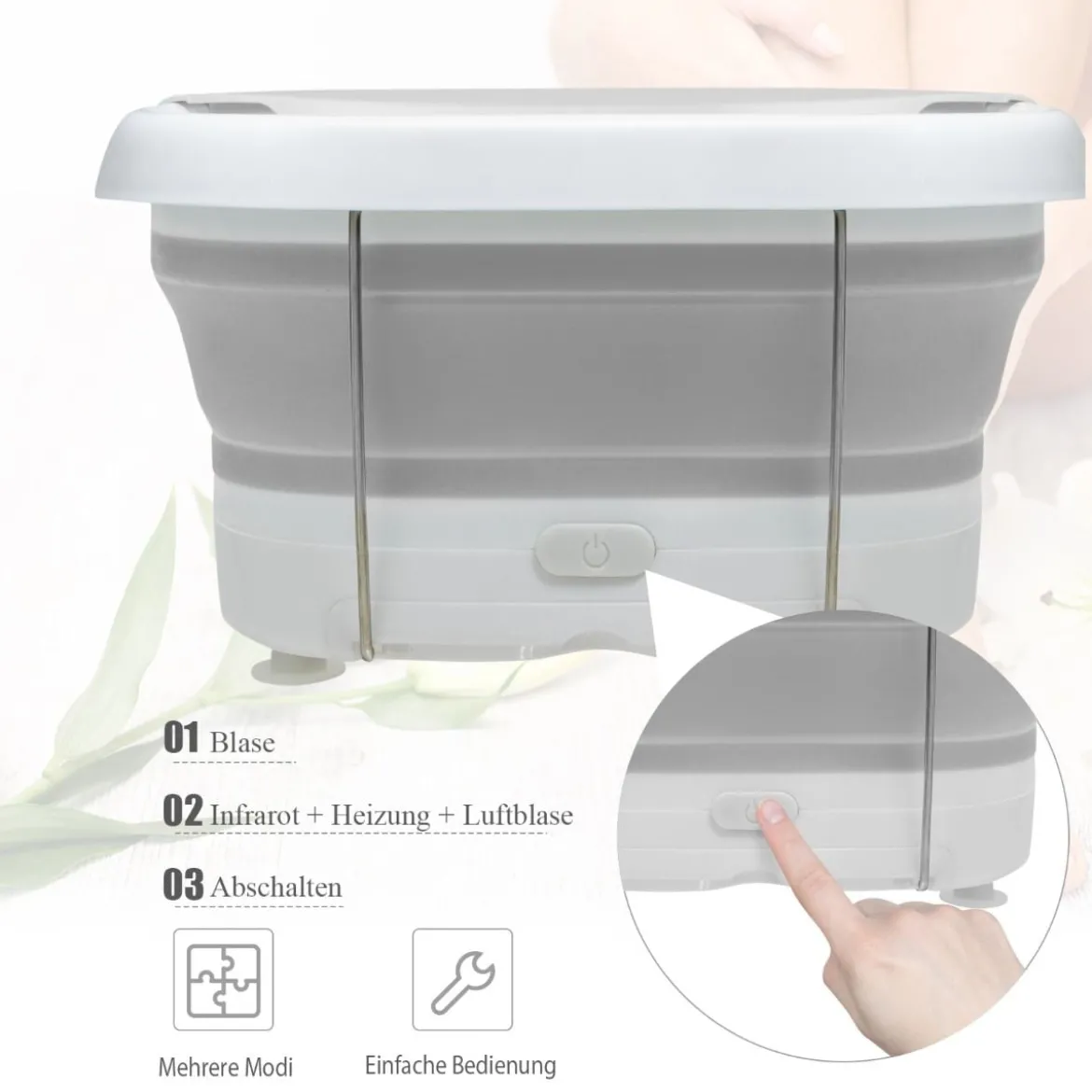 Fußbad Massagegerät faltbar Elektrische Fußbadewanne Heizung und Sprudelmassage Fußmassage Spa mit Massagerollen Grau
