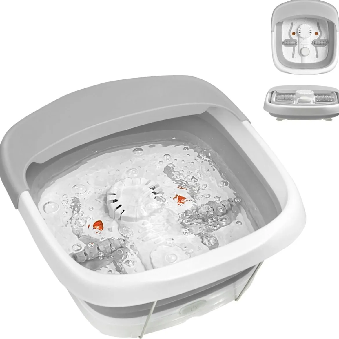 Fußbad Massagegerät faltbar Elektrische Fußbadewanne Heizung und Sprudelmassage Fußmassage Spa mit Massagerollen Grau