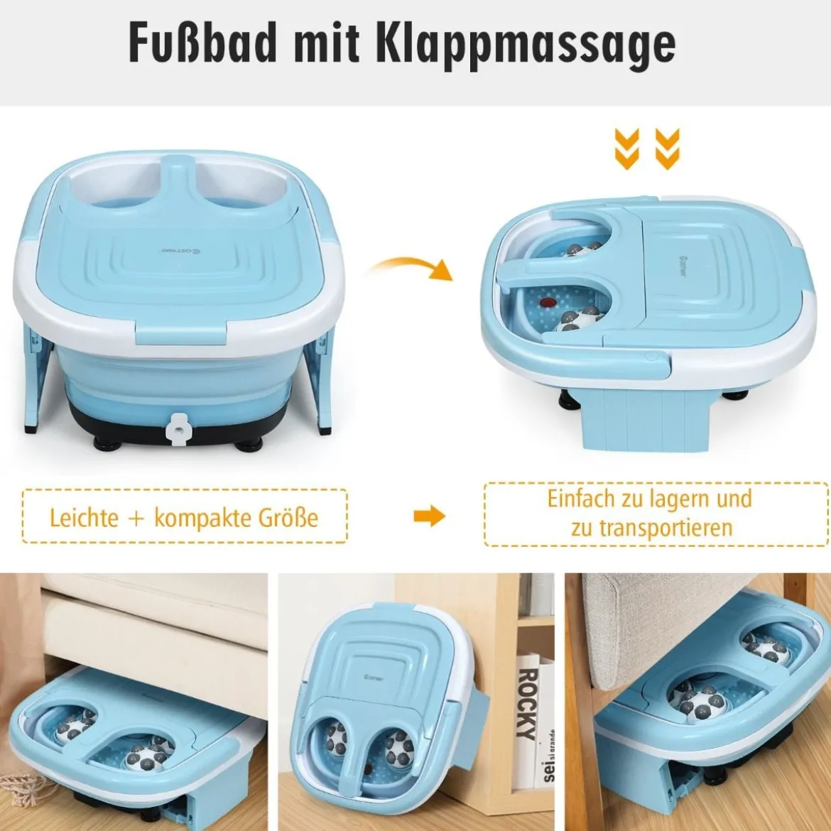 Fußbad Massagegerät Klappbar mit Fernbedienung Fußbad-Whirlpool 42 x 40 x 24 cm Blau