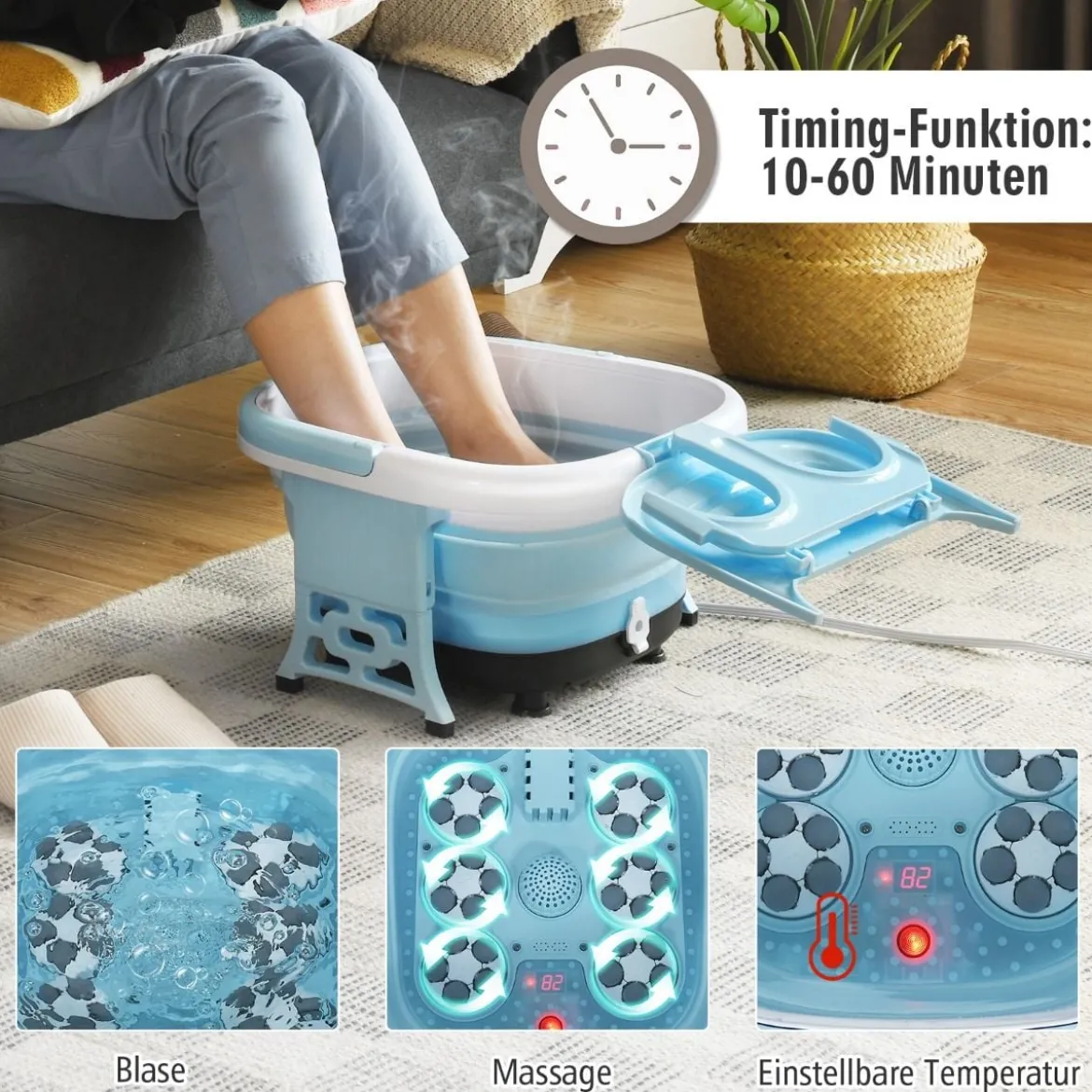 Fußbad Massagegerät Klappbar mit Fernbedienung Fußbad-Whirlpool 42 x 40 x 24 cm Blau