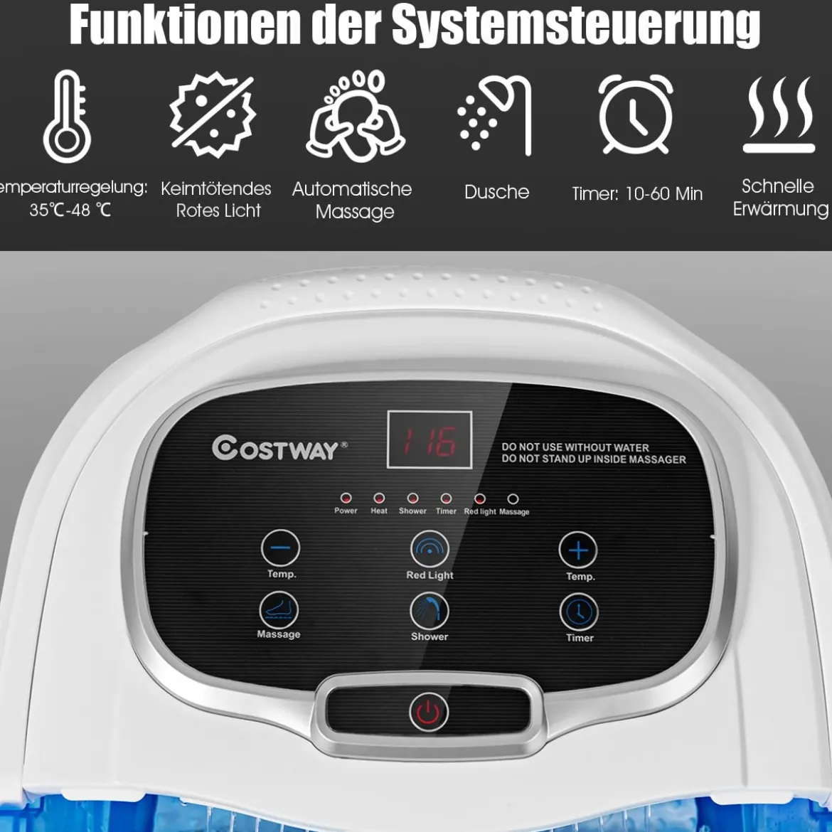 Fußbad Massagegerät mit Rollen 35-48℃ Elektrische Fußbadewanne Duschemassage Blau