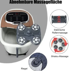 Fußbad Massagegerät mit Rollen 35-48℃ Elektrische Fußbadewanne Duschemassage Braun