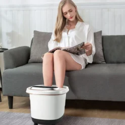 Fußbad Massagegerät mit Rollen 35-48℃ Elektrische Fußbadewanne Duschemassage Braun