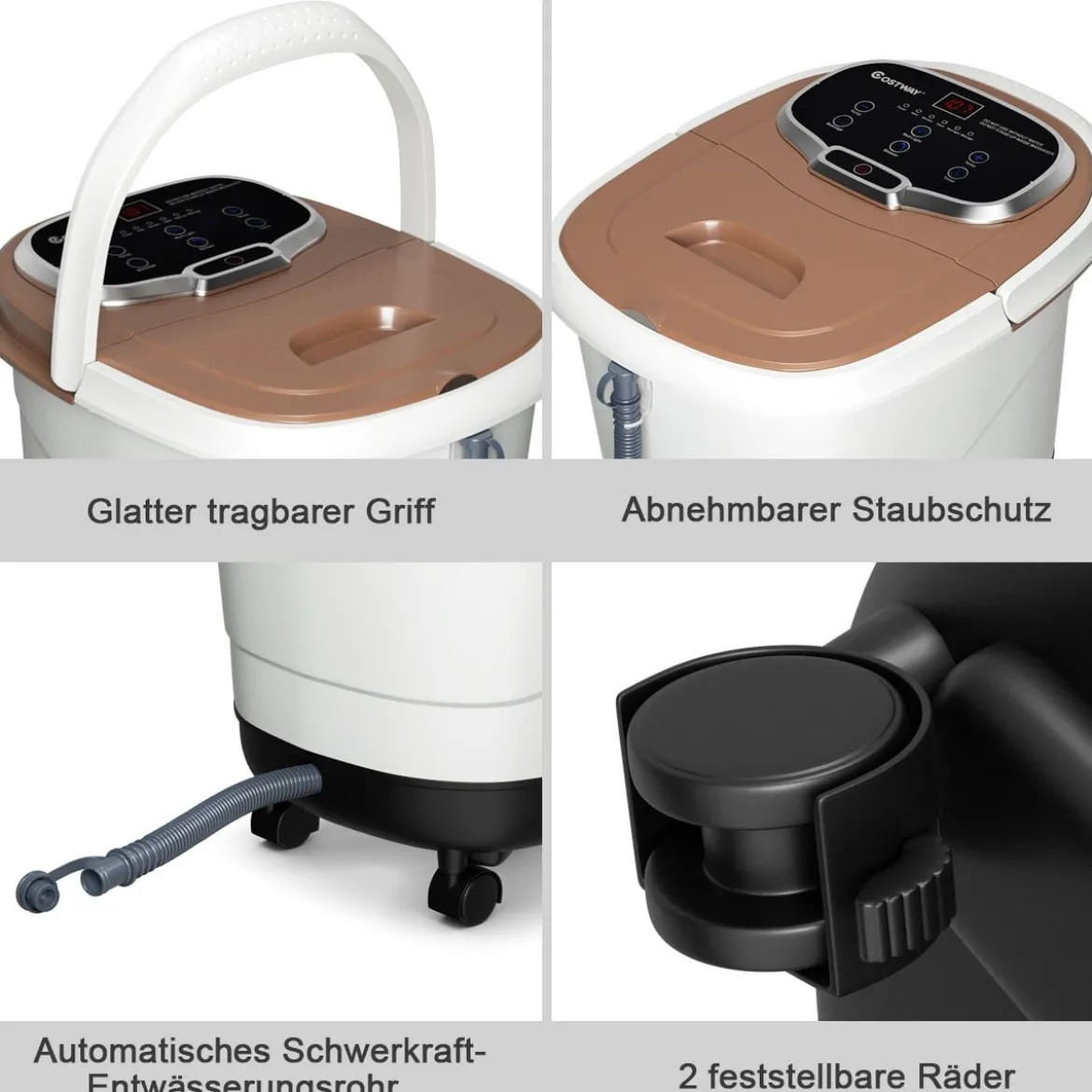 Fußbad Massagegerät mit Rollen 35-48℃ Elektrische Fußbadewanne Duschemassage Braun