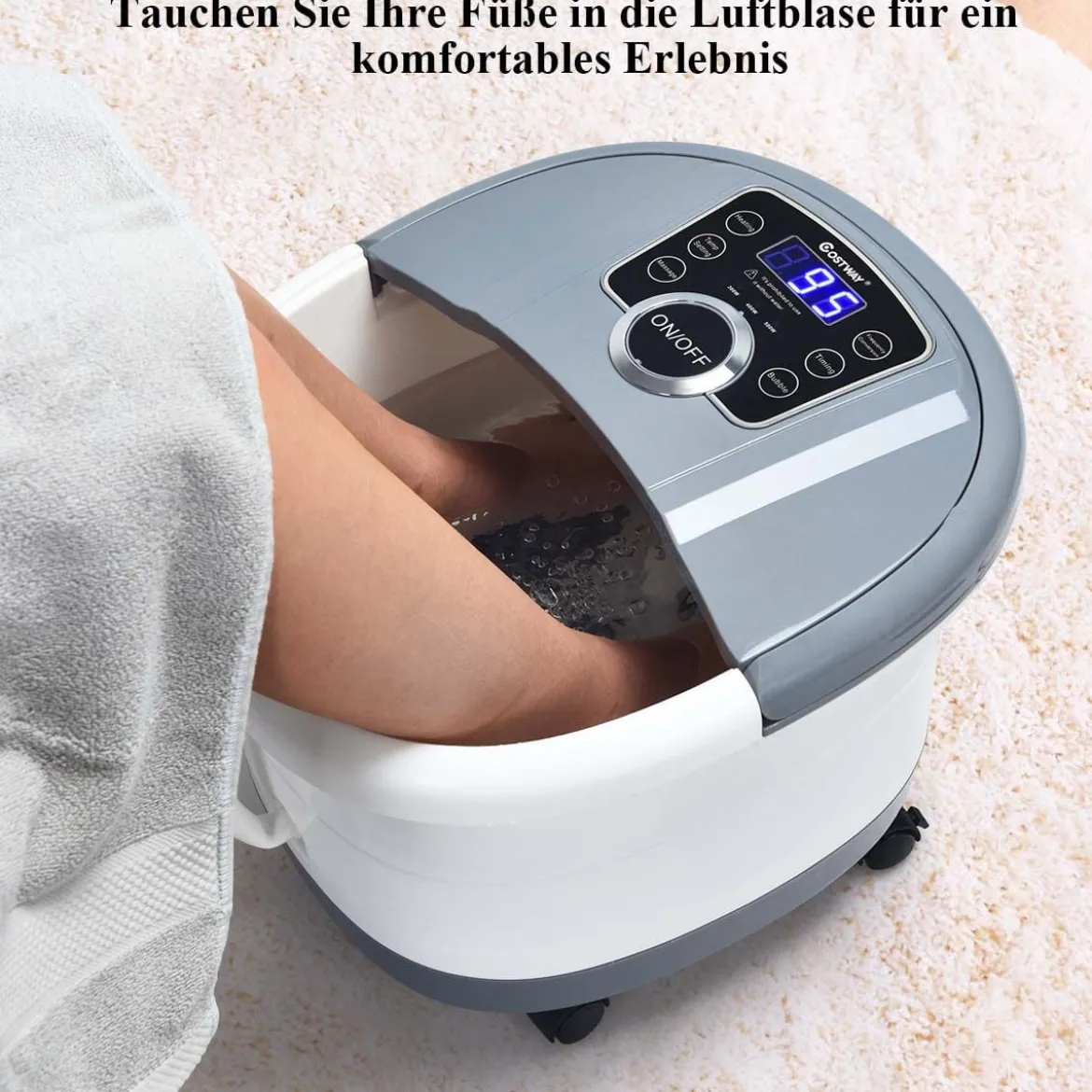 Fußbad Massagegerät mit 16 Shiatsu-Rollen 10-60min Timer / 35-48℃ / 500W Grau