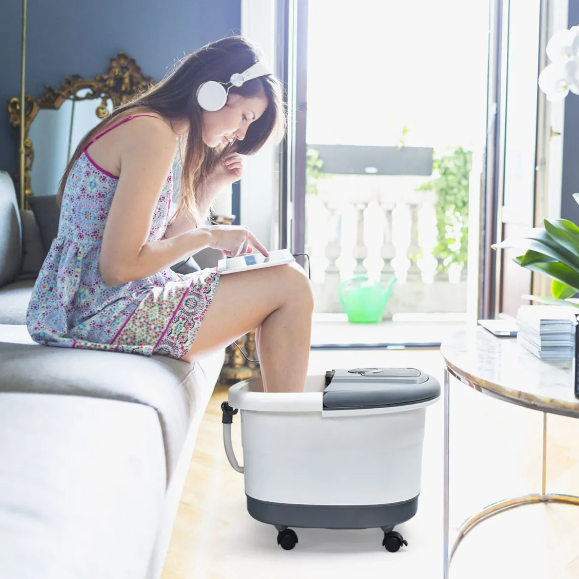 Fußbad Massagegerät mit 16 Shiatsu-Rollen 10-60min Timer / 35-48℃ / 500W Grau