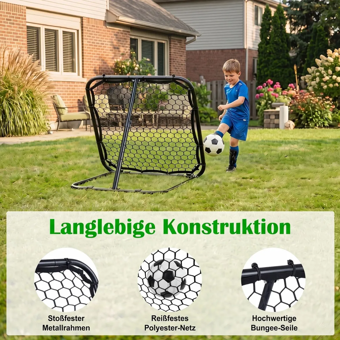 Fußball Rebounder mit 5-fach Verstellbarem Winkel & 4 Bodenankern 85 x 80 x 79 cm Schwarz