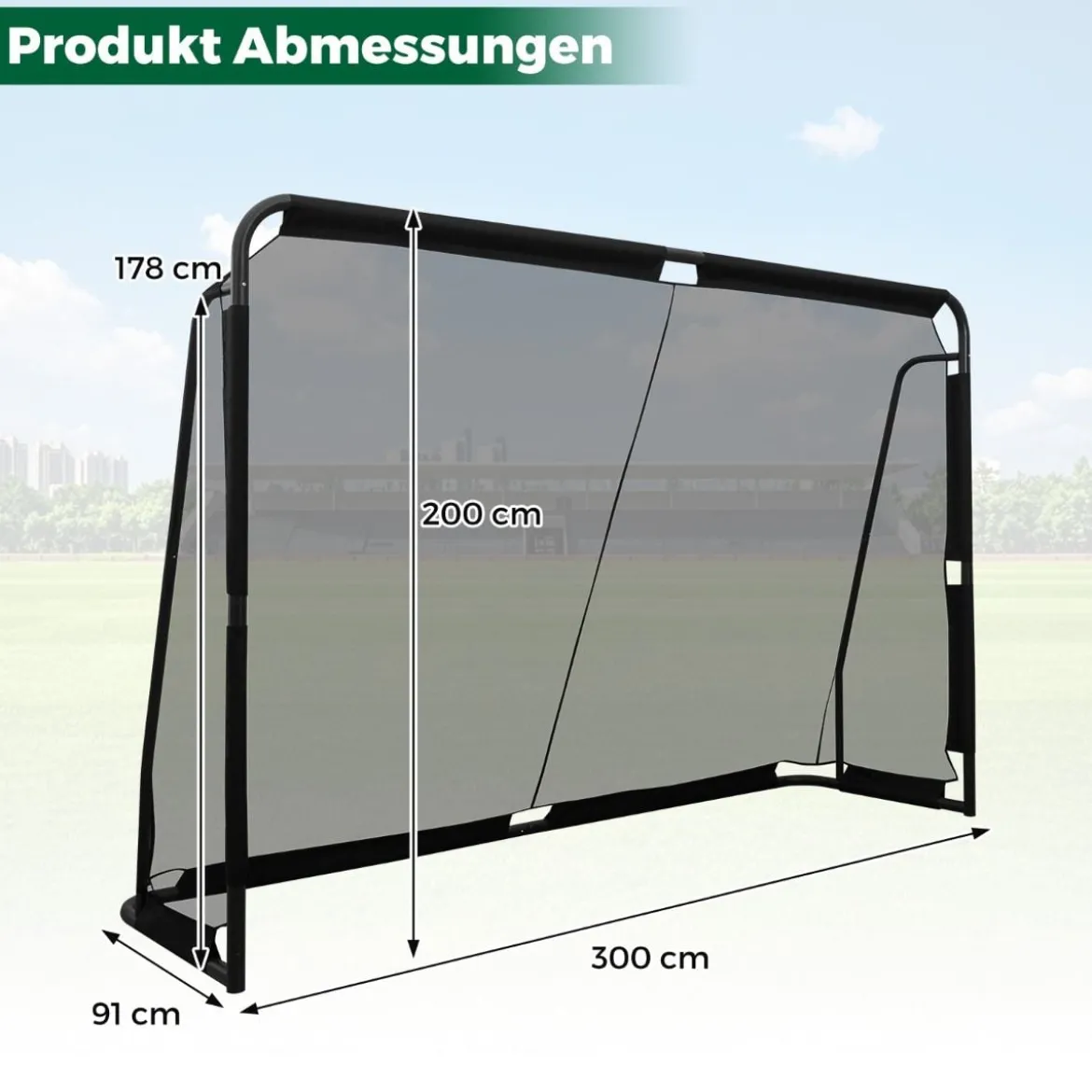 Fußballtor Fussballtore mit robustem Metallrahmen & PE-Netz Fußball-Trainingstor für Garten 300 x 200 cm Schwarz