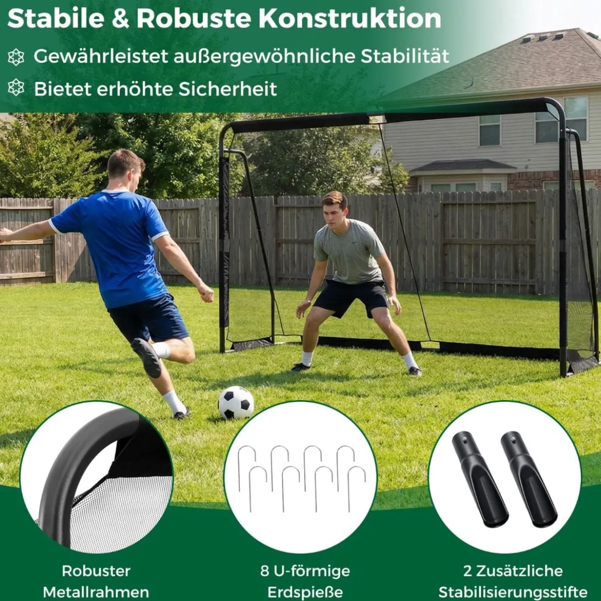 Fußballtor Fussballtore mit robustem Metallrahmen & PE-Netz Fußball-Trainingstor für Garten 300 x 200 cm Schwarz