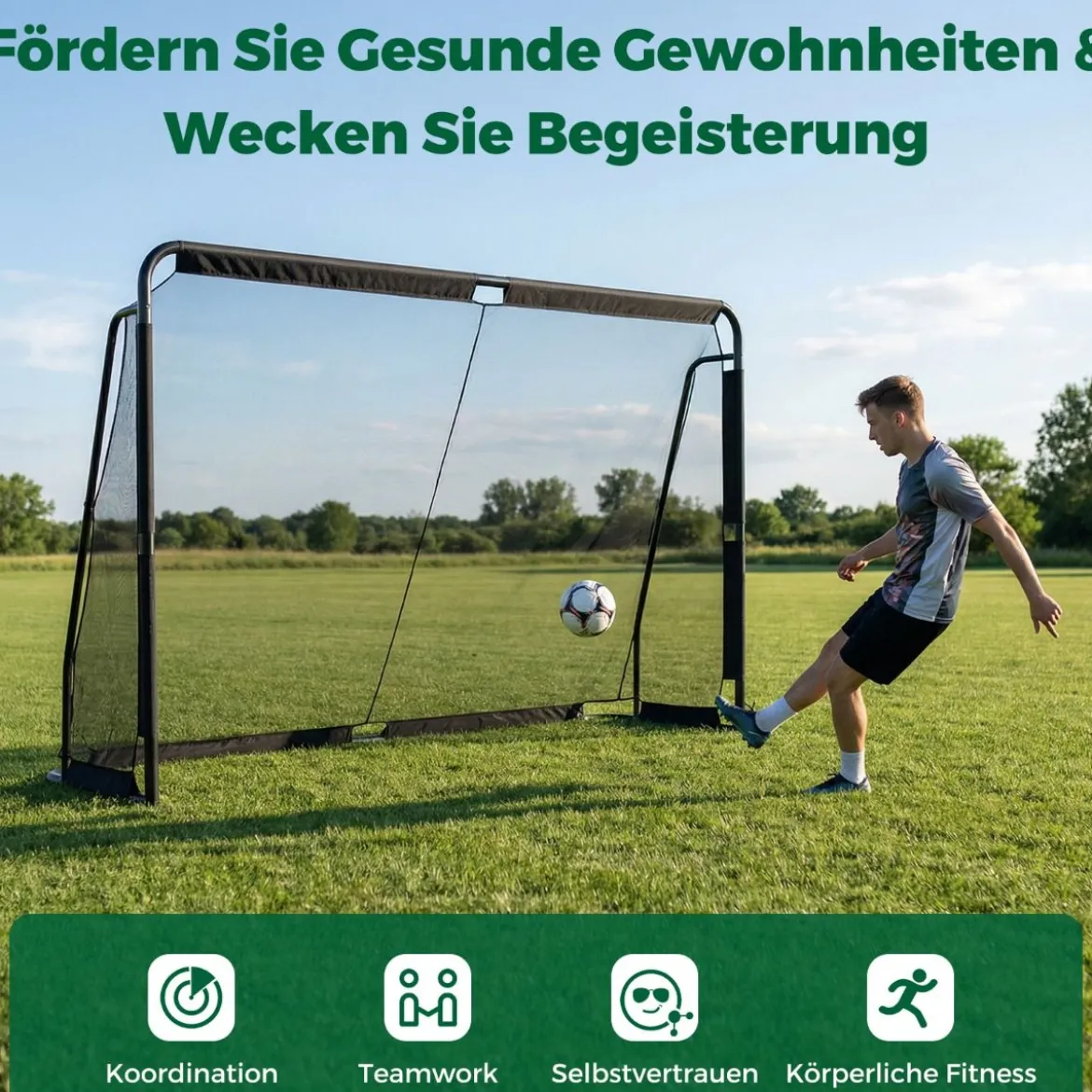 Fußballtor Fussballtore mit robustem Metallrahmen & PE-Netz Fußball-Trainingstor für Garten 300 x 200 cm Schwarz