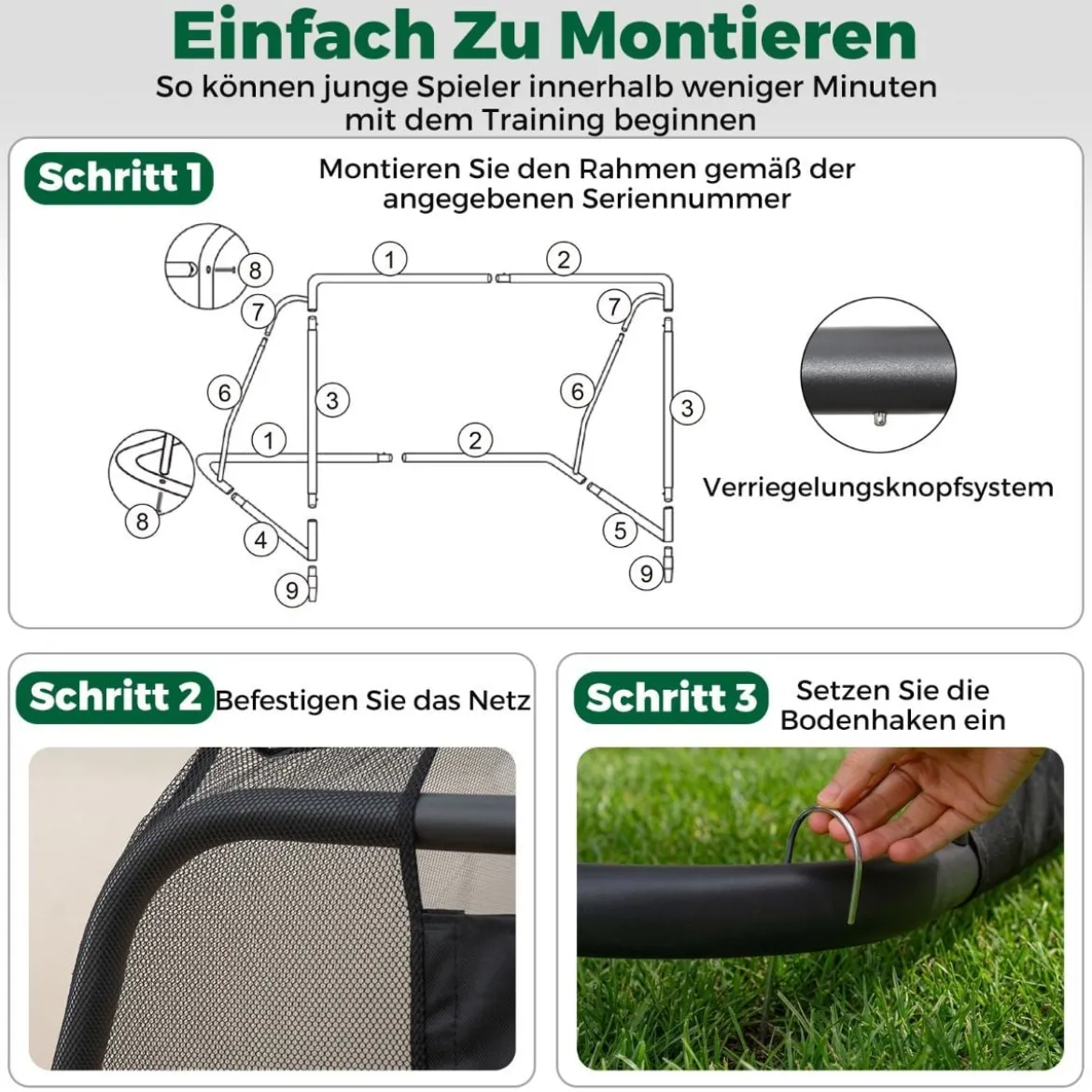 Fußballtor Fussballtore mit robustem Metallrahmen & PE-Netz Fußball-Trainingstor für Garten 300 x 200 cm Schwarz
