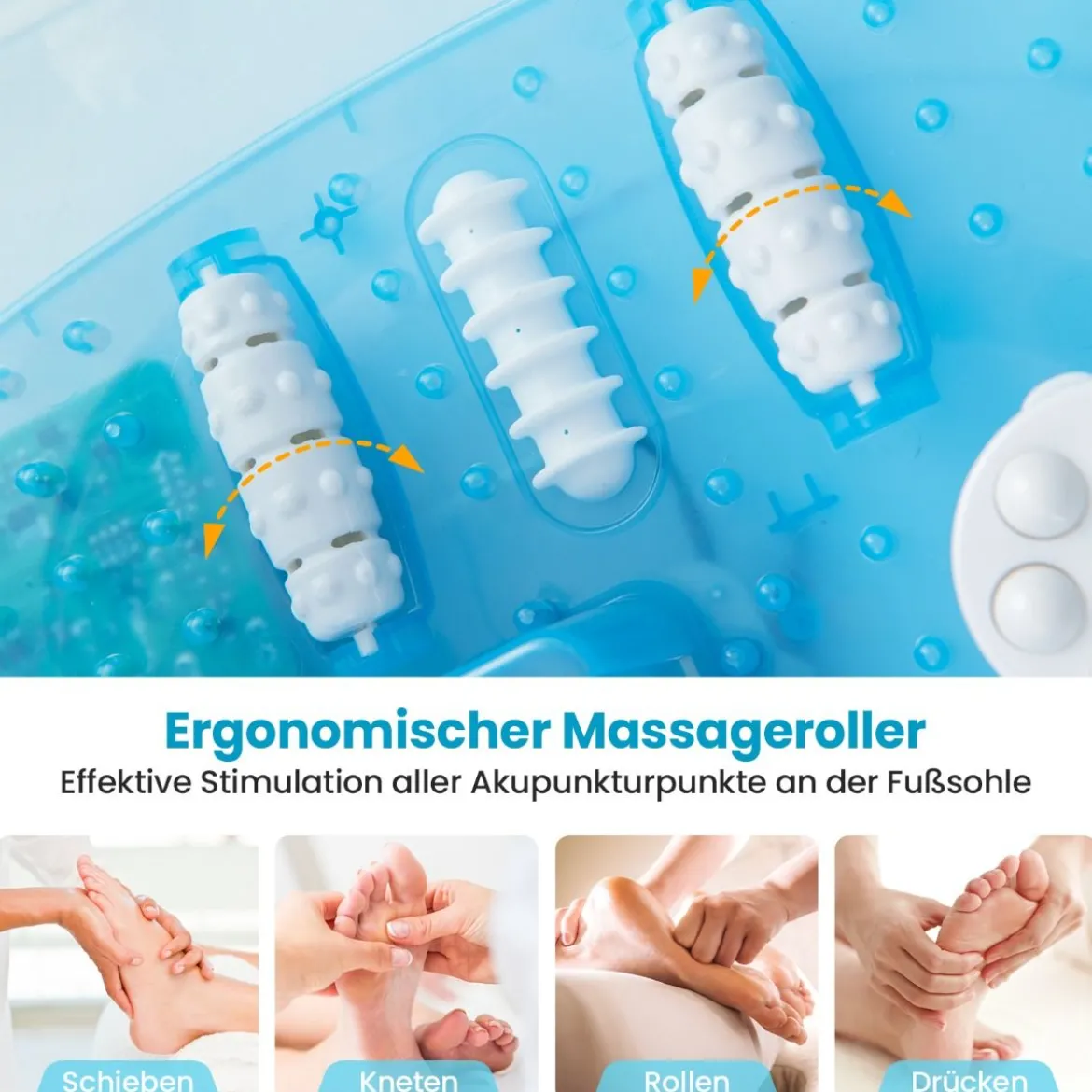 Fuß-Massagegerät Fussbad Fussbadewanne mit abnehmbarem Pediküre-Stein 1-stündiger automatischer Abschaltung Blau