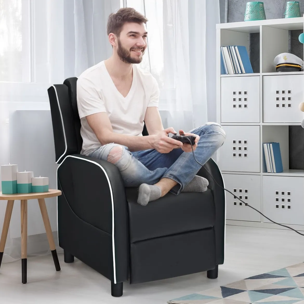Gaming-Ruhesessel Fernsehsessel Relaxsessel verstellbarer aus Kunstleder Weiß