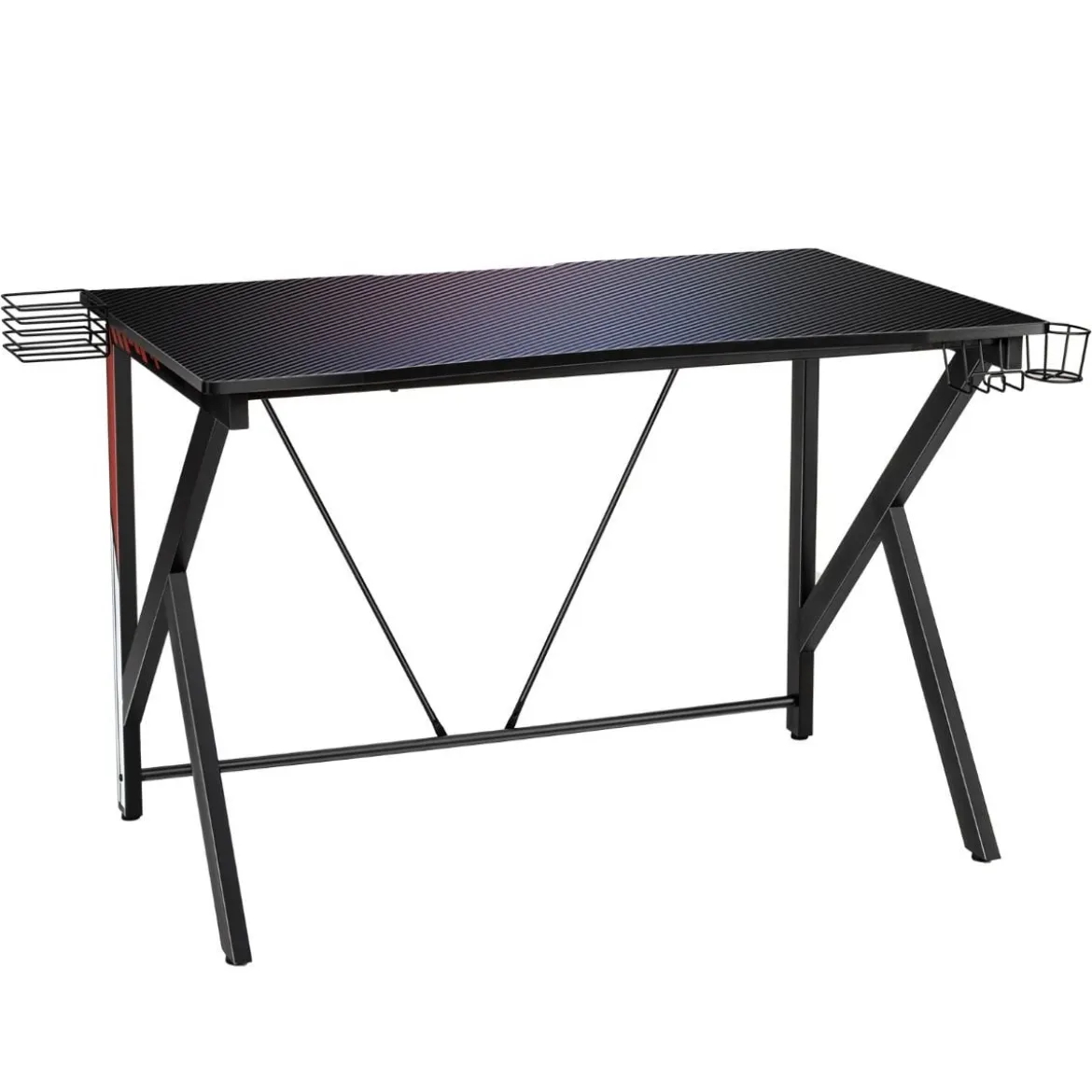 Gaming-Schreibtisch Ergonomischer K-förmiger Computer-Schreibtisch mit Videoablage Schwarz
