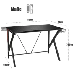 Gaming-Schreibtisch Ergonomischer K-förmiger Computer-Schreibtisch mit Videoablage Schwarz