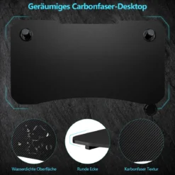 Gaming-Schreibtisch höhenverstellbarer Computertisch mit blauer LED-Beleuchtung Schwarz