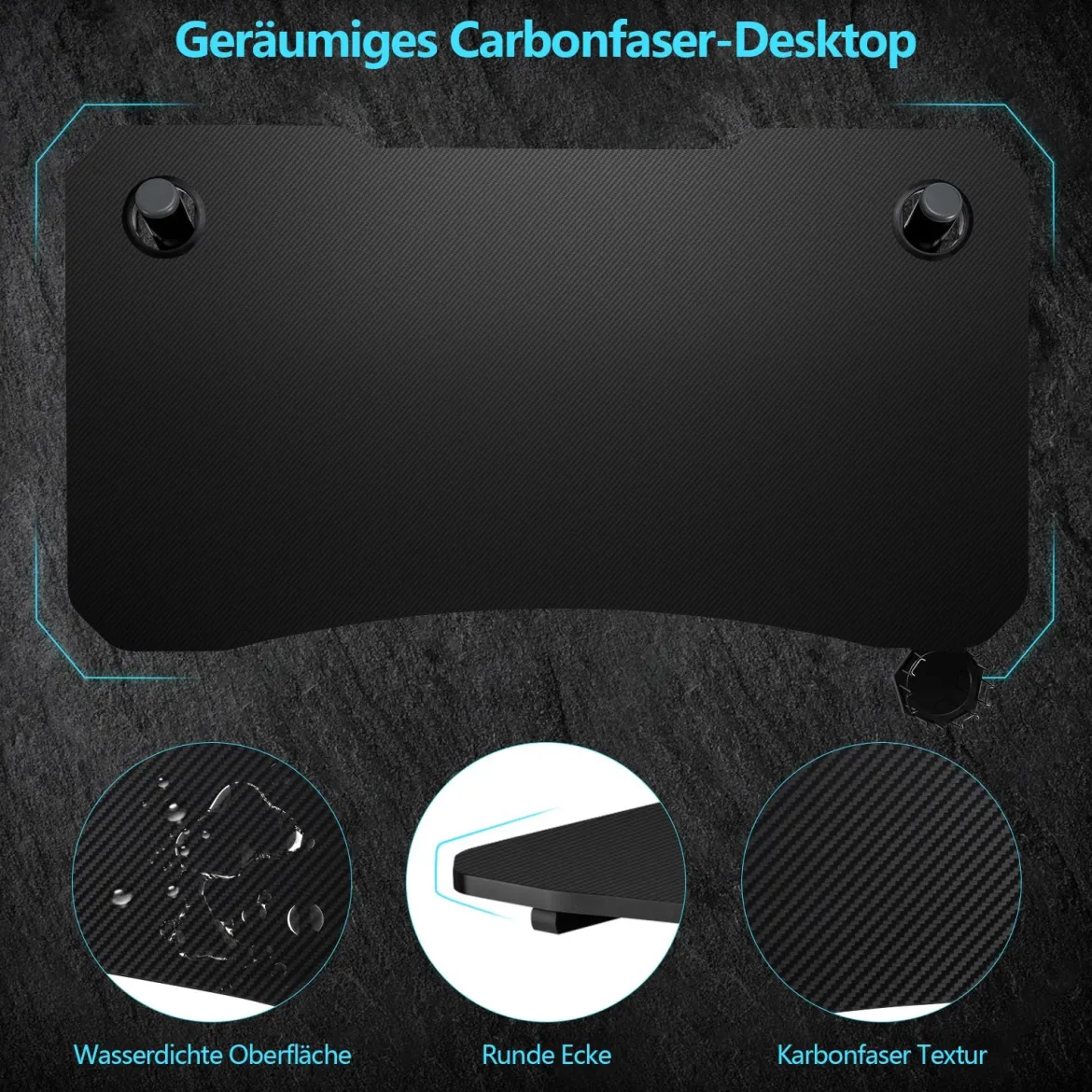 Gaming-Schreibtisch höhenverstellbarer Computertisch mit blauer LED-Beleuchtung Schwarz