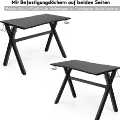 Gaming-Schreibtisch mit Getränkehalter Kopfhörerhaken & Mauspad Schwarz