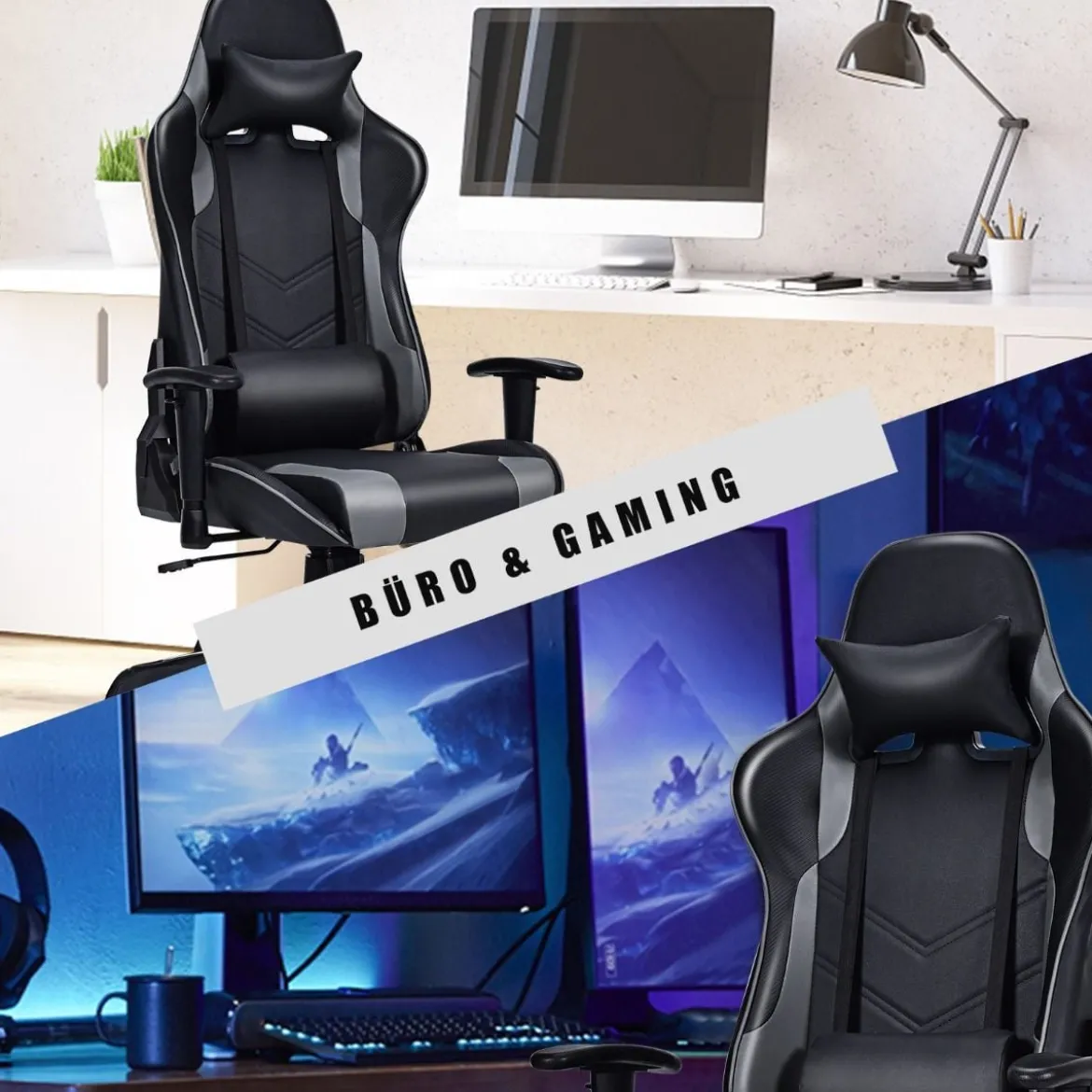 Gamingstuhl auf Rollen Gepolsterter Leder Computerstuhl mit Hoher Rückenlehne